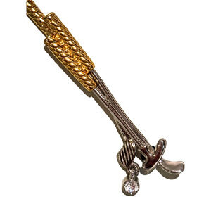 Liz Claiborne Golf Clubs Rhinestone Ball Brooch Pin Gold & Silver Novelty New‎